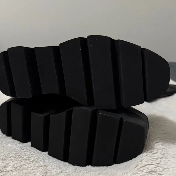 Gothic Black Buckle Strappy Monster Wedge Knee High Platform Boots - 9 - Picture 11 of 17